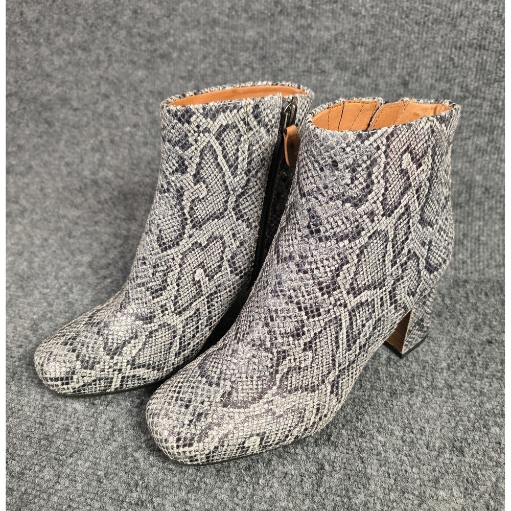 Gentle Souls Troy Snake Print Leather Ankle Bootie Gray/Black Side Zip 6M NIB